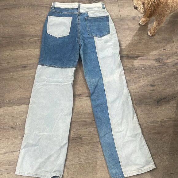 SHEIN Patch Work Two Toned Straight Jeans Size 4 - Picture 6 of 7